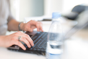 Typing at desk